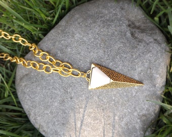 Gold and White Textured Triangle Boho Necklace