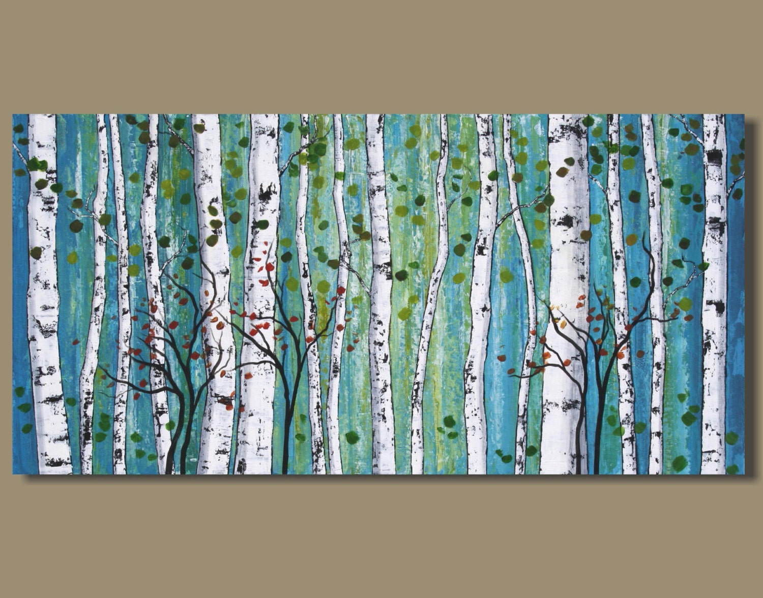 abstract painting panoramic birch tree painting white birch