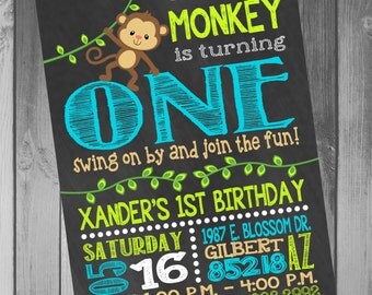 Monkey Birthday Invitation Monkey Birthday Party Monkey Invitations Birthday Invitation First Birthday 1st Birthday Boy Birthday Invitation