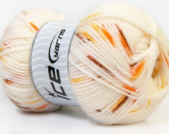 Ice Yarn Baby Spot Cream Brown, Orange Yellow Hand Knitting 100 gr 360 m 100% Acrylic One Ball