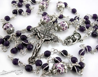 Purple Jade Unbreakable Rosary, purple rosary, communion gift, confirmation rosary, catholic rosaries, violet rosary, ladies rosary necklace