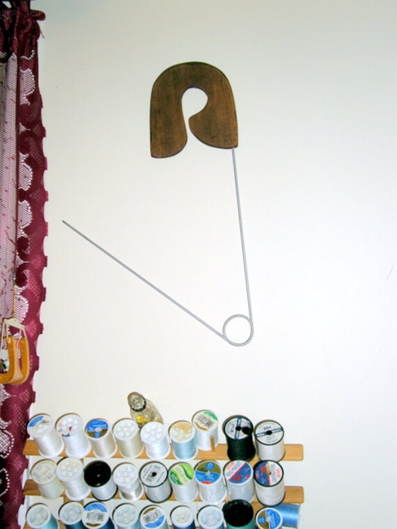 Giant Safety Pin wall decor for sewing roomscrafting by quilerbee