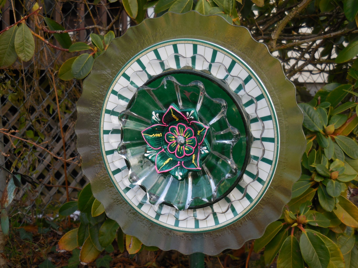 Garden Art Glass Plate Flower Re Purposed And Vintage Outdoor