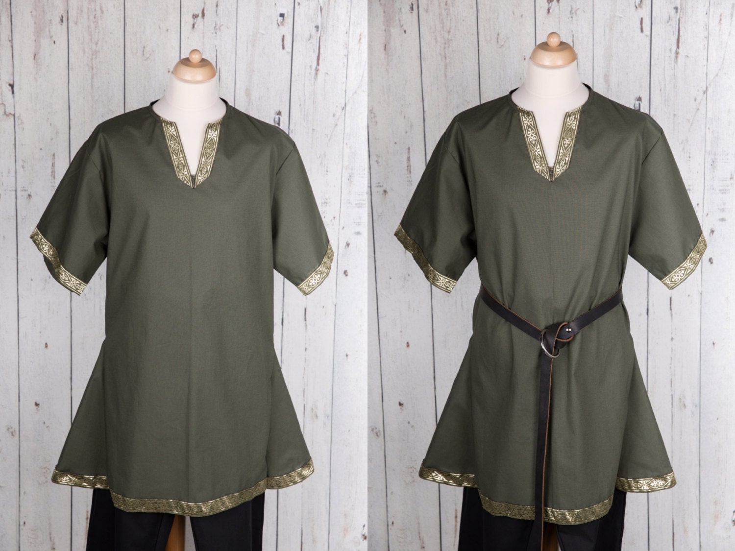 Green men's medieval tunic Viking tunic by Morrigansdesigns