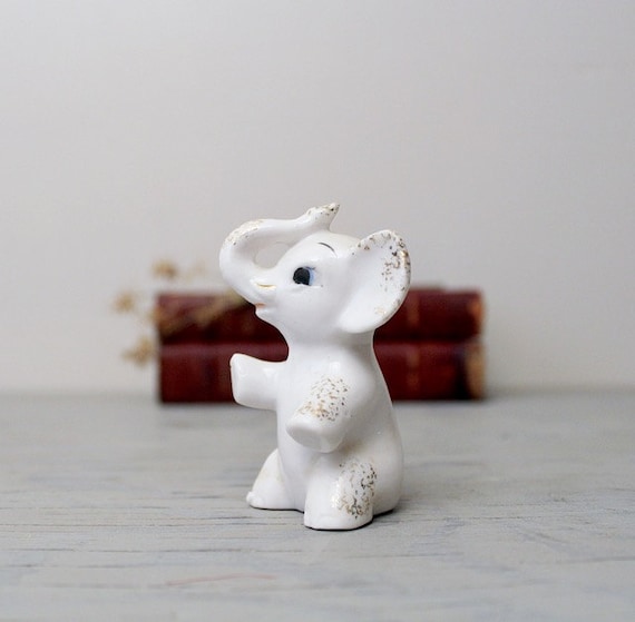 Vintage Ceramic White Elephant Figurine Good Luck by Suite22