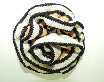 Vintage St John Marie Gray Brooch Santana Knit Multi Color Fabric Rolled Rose Flower Pin