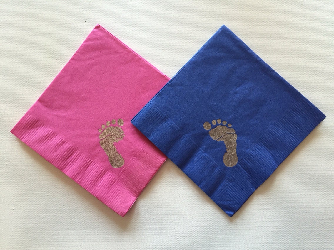 24 Cocktail Napkins Gender Reveal Baby Shower Blue Pink Silver