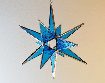 12 Point Moravian Star. Blue Star. Stained Glass Star.