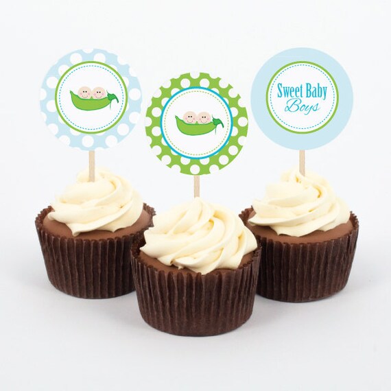 Two Peas in a Pod / Sweet Peas Printable Digital Party Circles or Cupcake Toppers -- Mirabelle Creations Il_570xn