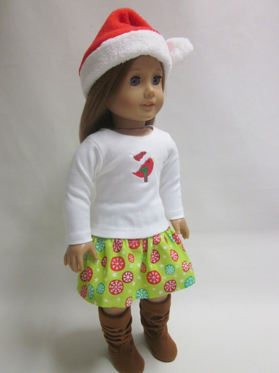 Embroidered Doll Christmas Outfit with Santa Claus Hat 18 inch