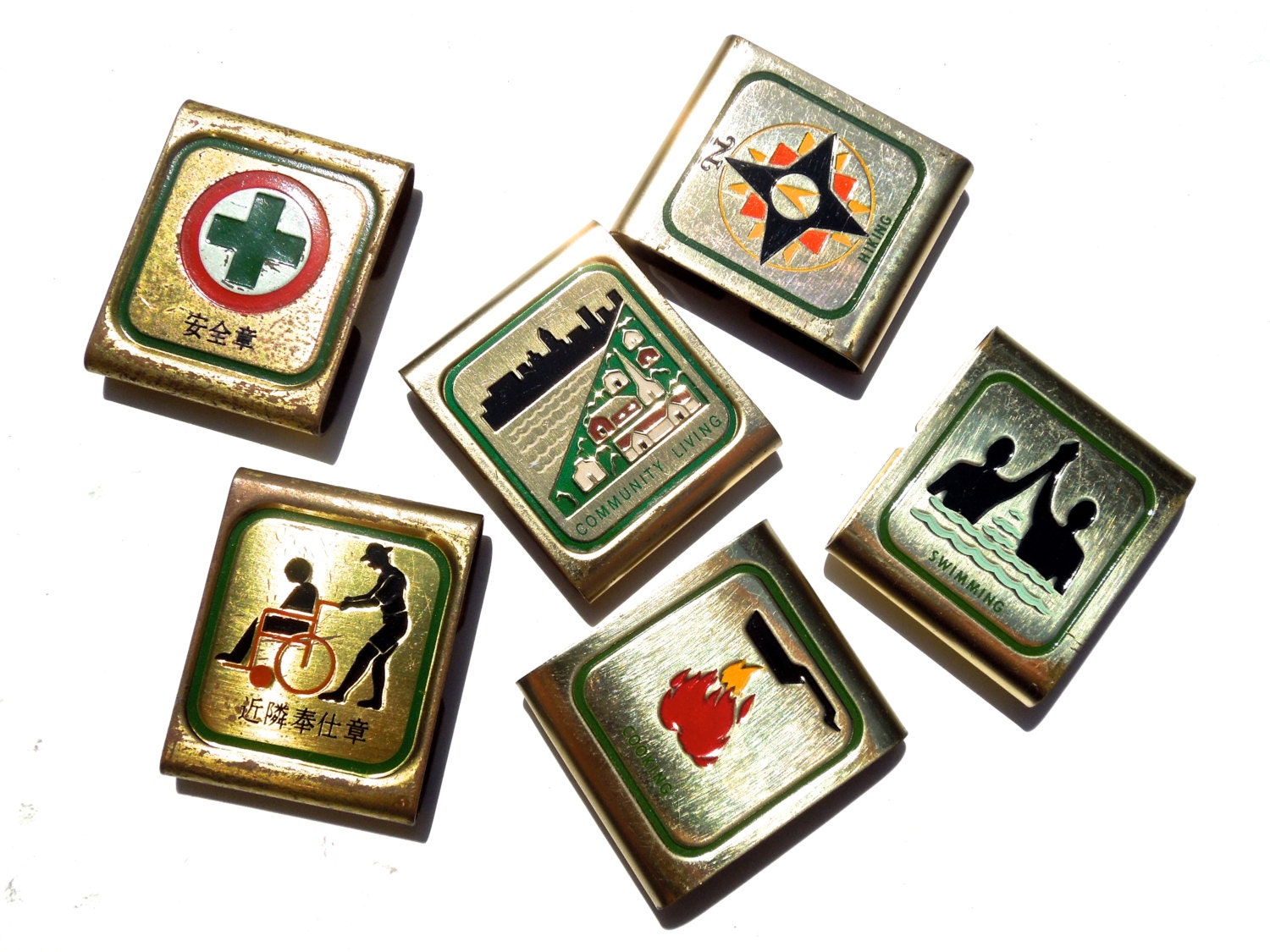 VINTAGE 6 Boy Scouts of America Belt Metal Badges Boy Scout