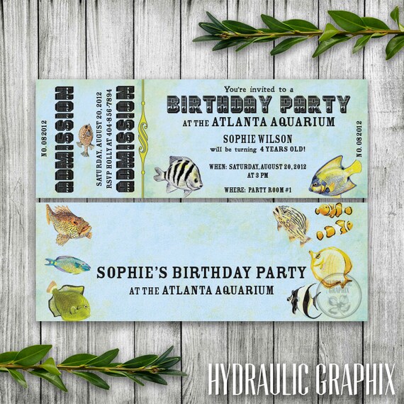 Aquarium Birthday Party Ticket Invitation, Printable Ticket Invitation, Ocean Invitation, Party at Aquarium, Kids Birthday Party at Aquarium Il_570xn