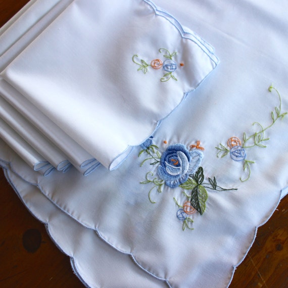 Vintage Linen Napkins Placemats 4 Lunch Set Table Embroidery