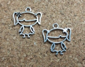 3 PCS - DESTASH Girl in Pigtails Silver Charm Pendant T0036