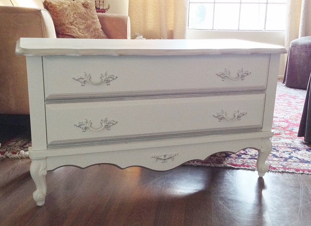 White and Silver Trim French Provincial Hope Chest, Trunk Haute Juice