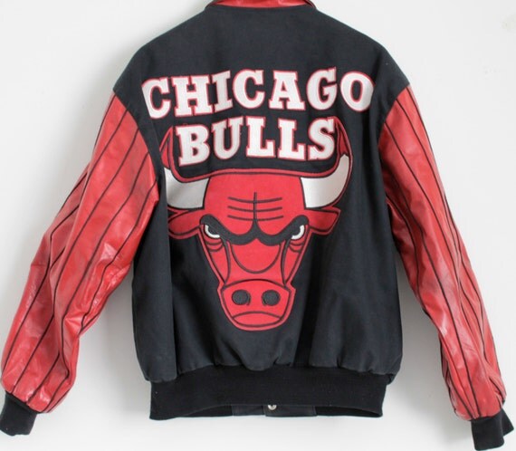 Chicago Bulls Jacket Vintage Denim Leather by NotMadeInChinaFinds