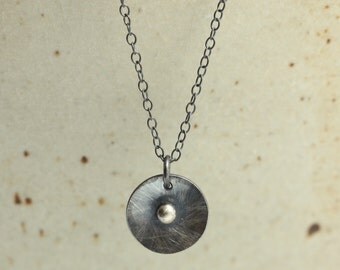Hammered Silver Disc Necklace with Sterling Silver Chain, Sterling Silver Necklace, Hammered Silver Necklace