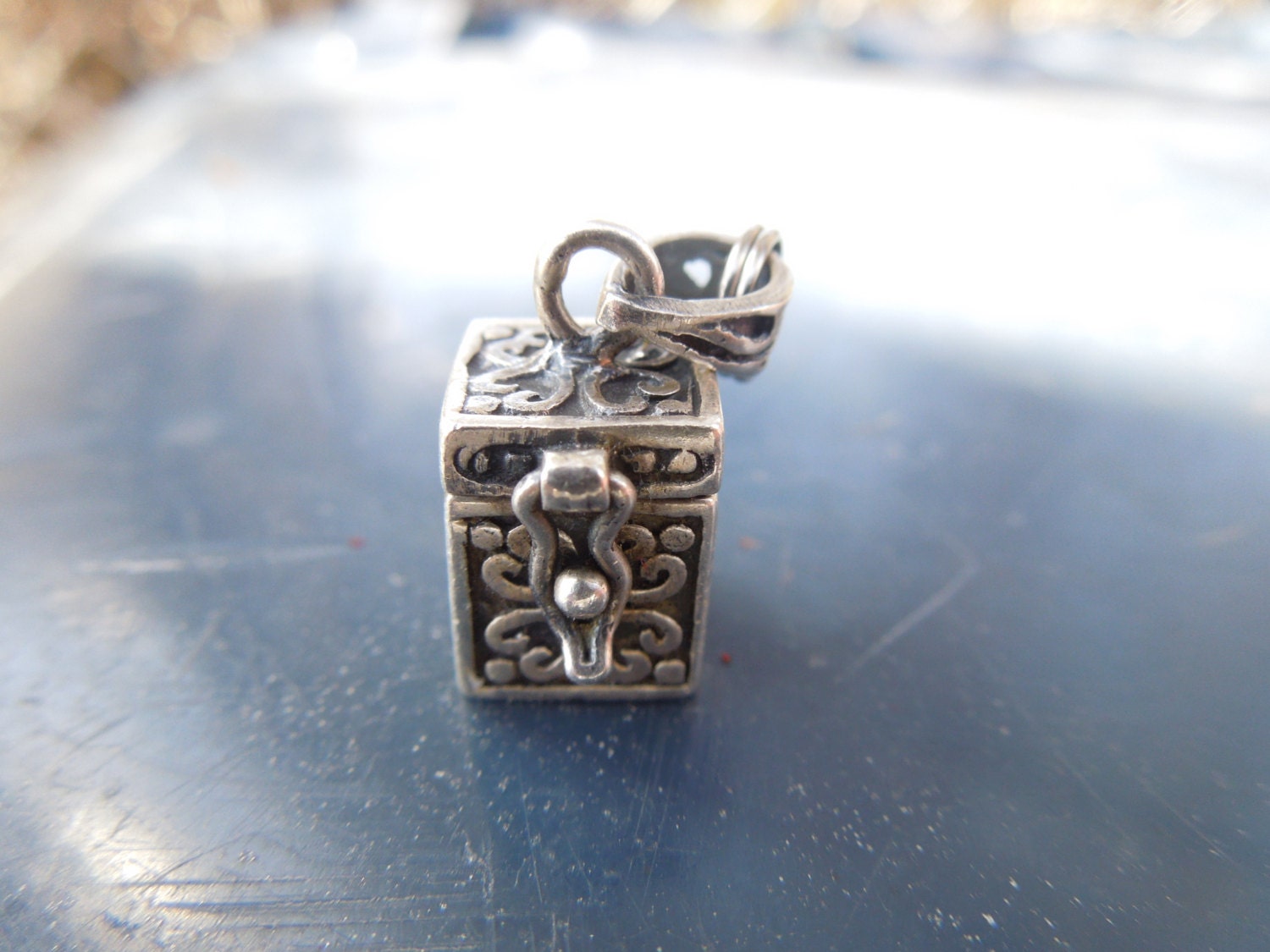 Sterling Silver Prayer Box Pendant for Necklace or Charm for