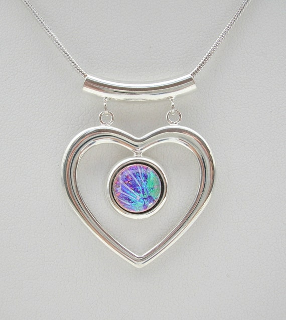 Items similar to Dichroic Glass Heart Necklace Fused Glass Jewelry