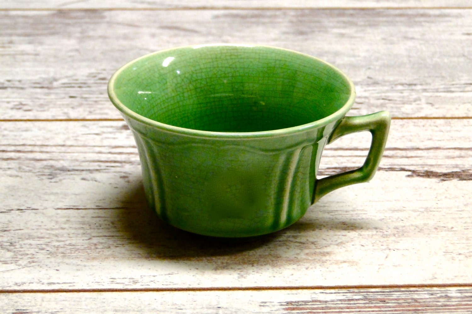Antique Green Pottery Coffee Cup Tea // Ceramic Pottery Mug