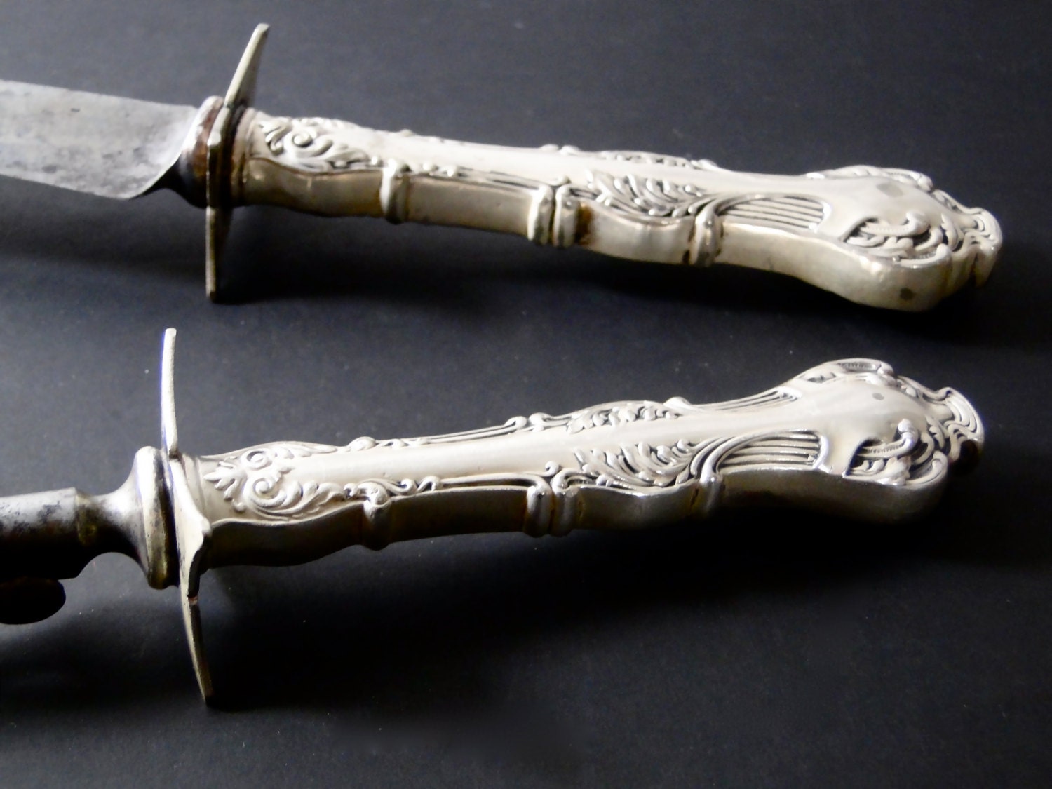 Antique Silver Plated Carving Set Large Knife and Fork