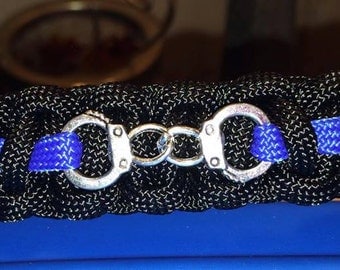 Law Enforcement Thin Blue Line bracelet with handcuffs
