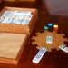 Mexican Train Domino Set in a Hand Made Figured Maple and Cherry Box - Free Shipping to USA