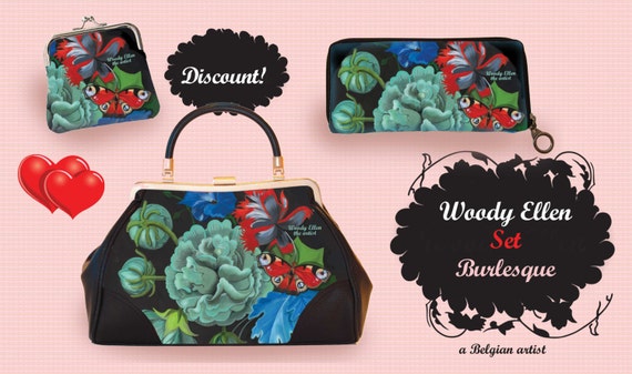 retro handbag set, vintage handbag set,Burlesque,christmas,gifts,gifts for her,Woody Ellen handbag,christmas gifts,christmas gift ideas