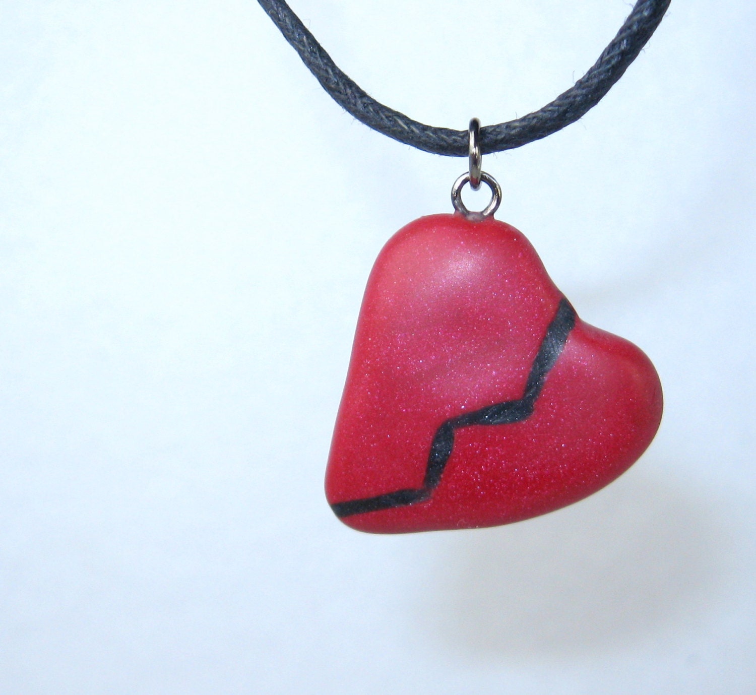 Broken Heart Jewelry Handmade Polymer Clay Red and Black