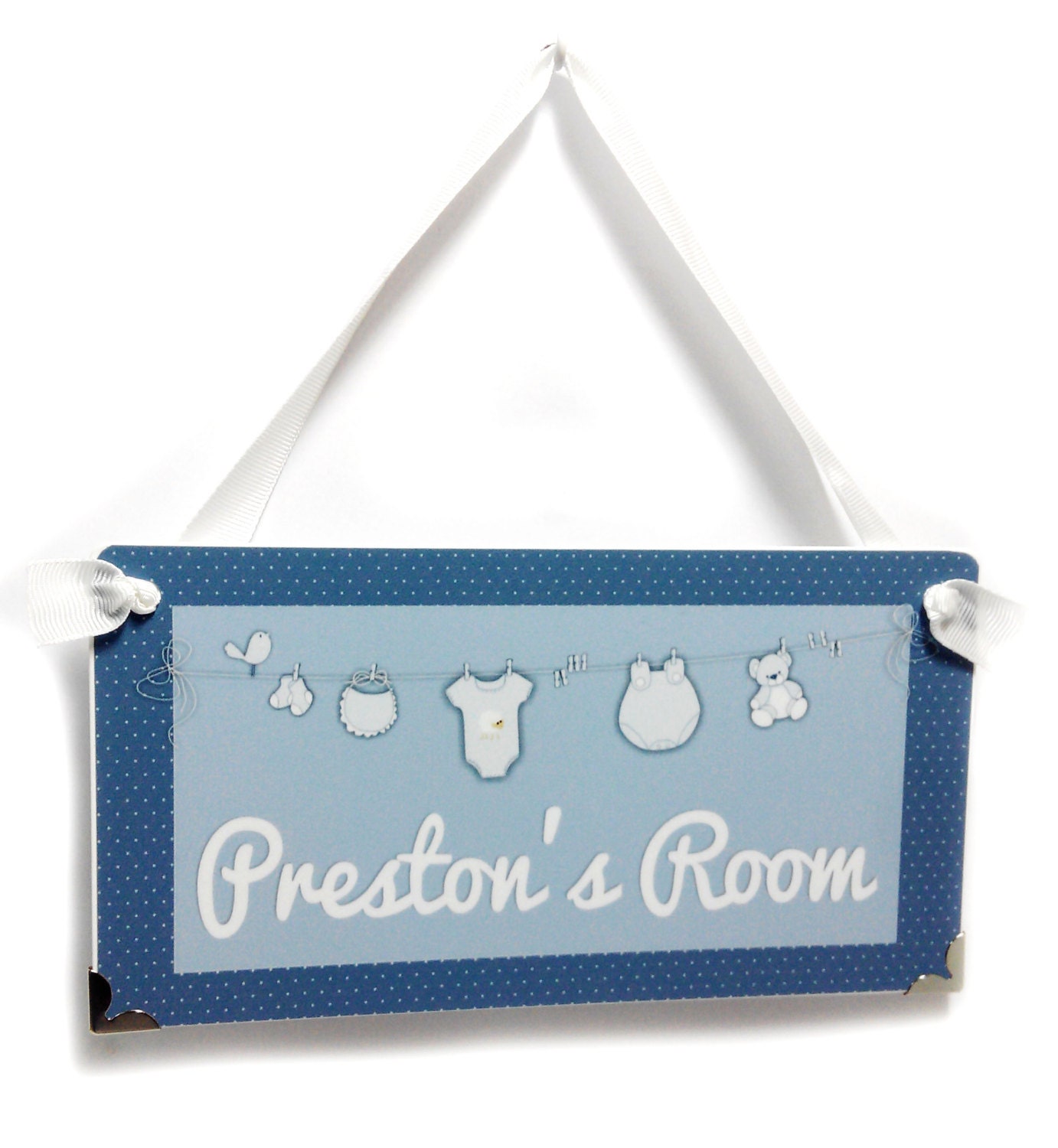 personalized baby boy nursery door sign blue and white door