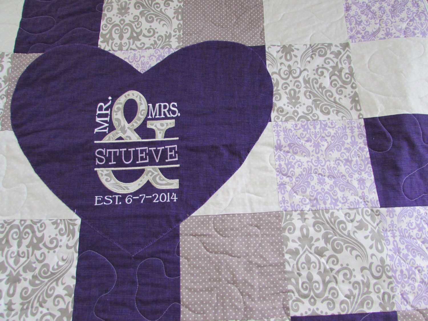 Signature Wedding Quilt Purple & Gray