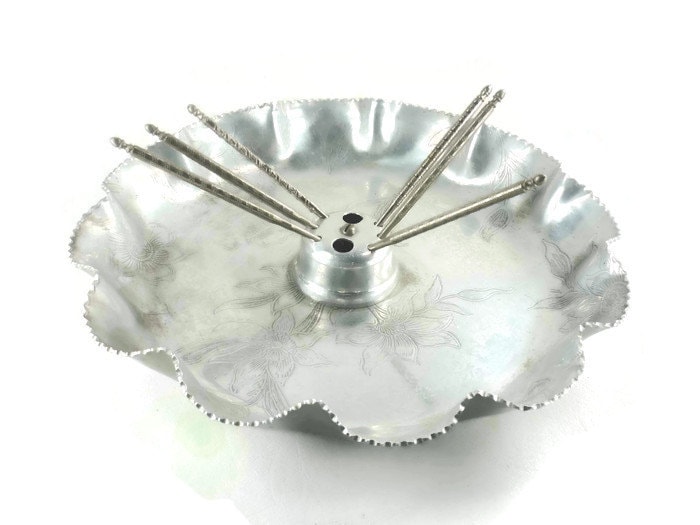 Vintage Embossed Aluminum Nut Bowl with 6 Picks Haute Juice
