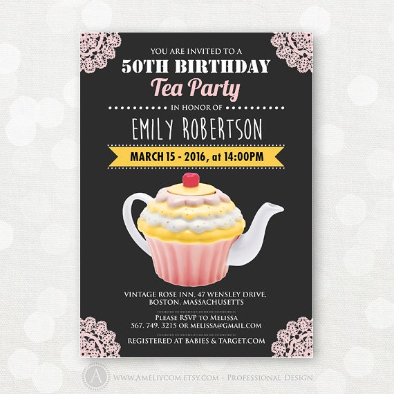 Birthday Tea Party Invitation Printable Adult Girl by AmeliyCom