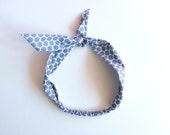 Big Gray Polka Dot Print Elasticated Tie-Up Headband Hair Band Wrap Accessory