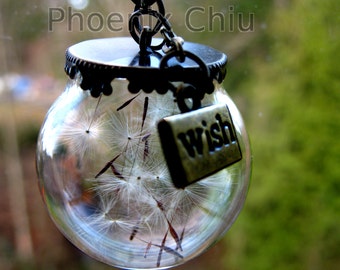 Dandelion jewelry Dandelion wish necklace Terrarium necklace Real dandelion seeds Glass orb Make a wish pendant Lucky Real flower jewelry