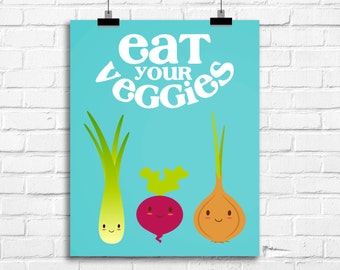 eat your veggies wall art, kitchen art print, kitchen decor, kitchen funny art print, kids art print, vegetables art print, A-1016