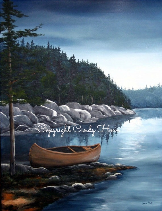 digital art canoe lake maine lake lake scene canoe on the