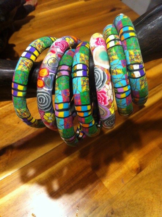 Stack of 7 Polymer Clay Bangles by sonjavanas on Etsy