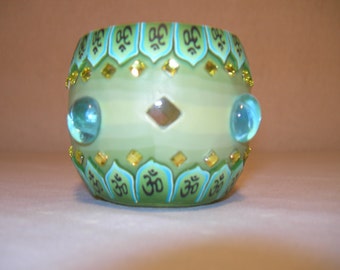 Fimo glass votive candle holder (bejewled Green)