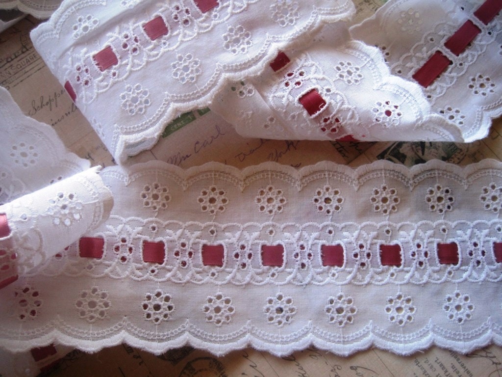 Eyelet Beading Lace Trim with Ribbon White / by PrimroseLaceRibbon