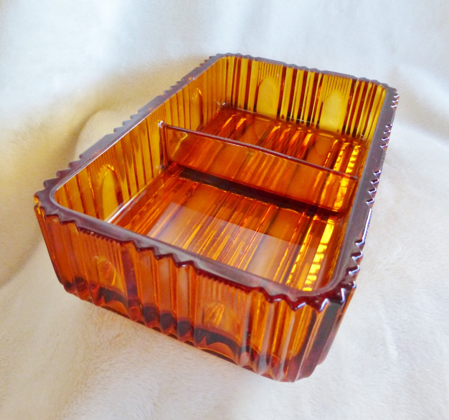 Gorgeous Vintage Lancaster Heavy Amber Cut Glass Cigarette Box