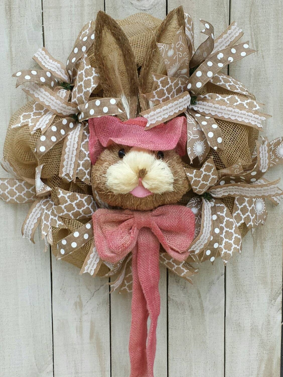 Burlap Bunny Wreath Easter Wreath Bunny Door Wreath