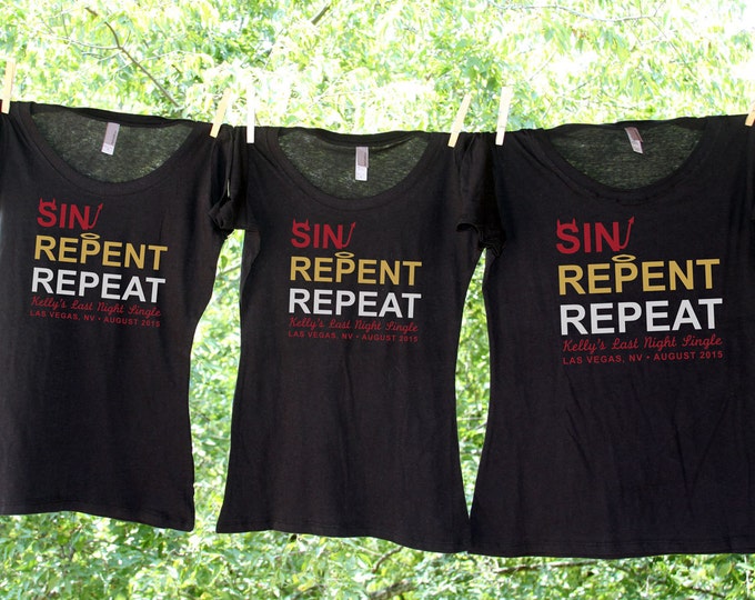 Las Vegas Sin, Repent, Repeat Bachelorette Bash Personalized Bachelorette Party Shirts - Sets