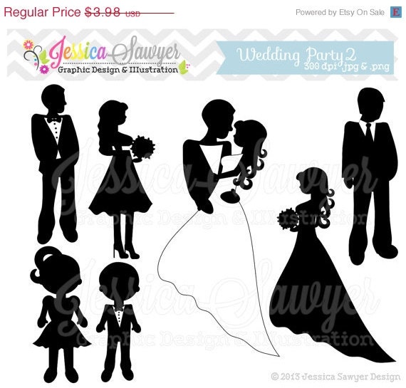 50% OFF - INSTANT DOWNLOAD, wedding silhouette clipart, silhouette clipart, for greeting cards, announcements, scrapbooking Il_570xn