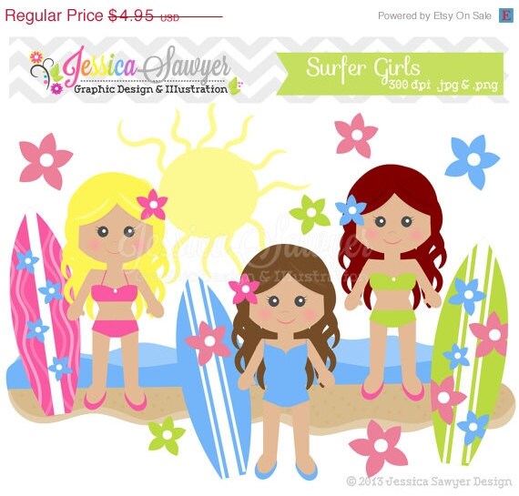 80% OFF - INSTANT DOWNLOAD, surfer girl clipart, beach clip art, for commercial use, digital scrapbooking, invites, announcements Il_570xn