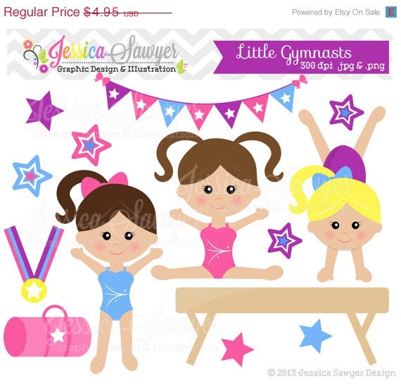 80% OFF - INSTANT DOWNLOAD, little tumblers clip art, girls gymnastics clip art, tumbling graphics for invitations, party supply, graphic Il_570xn