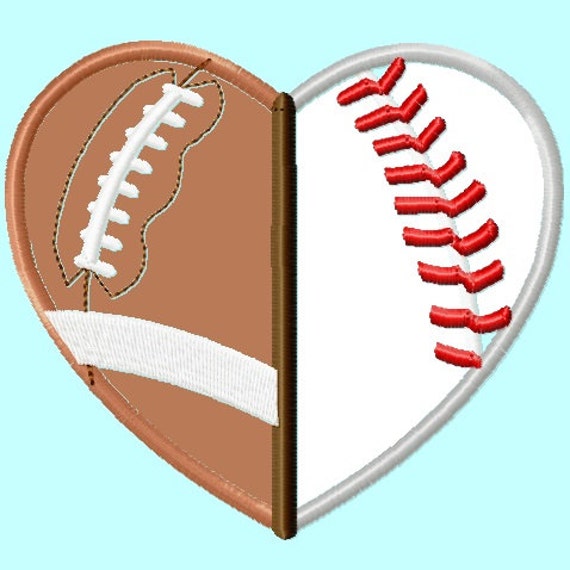 Football and Baseball Softball Heart shape Applique