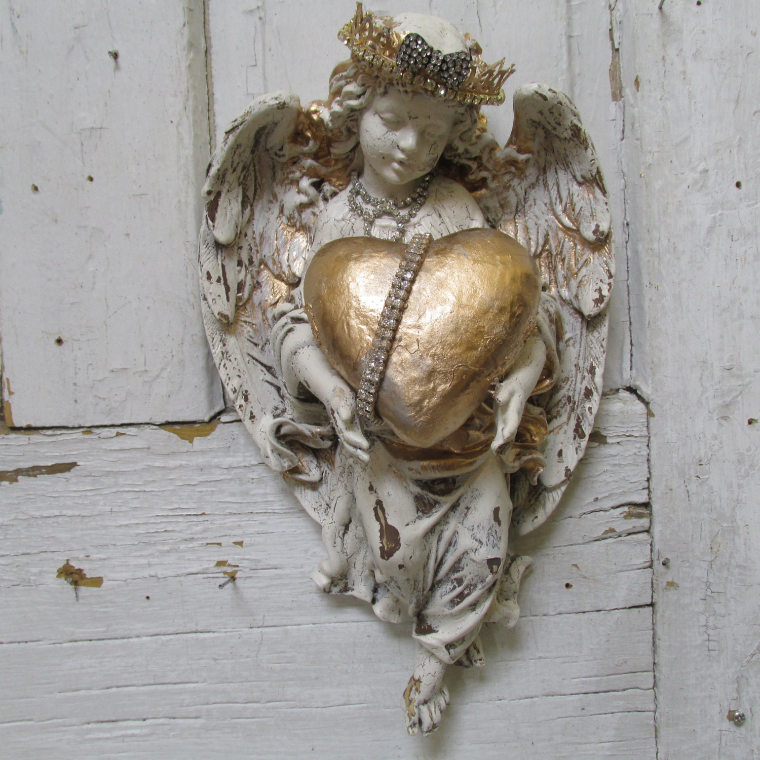 Angel with heart statue  wall hanging home  decor  shabby