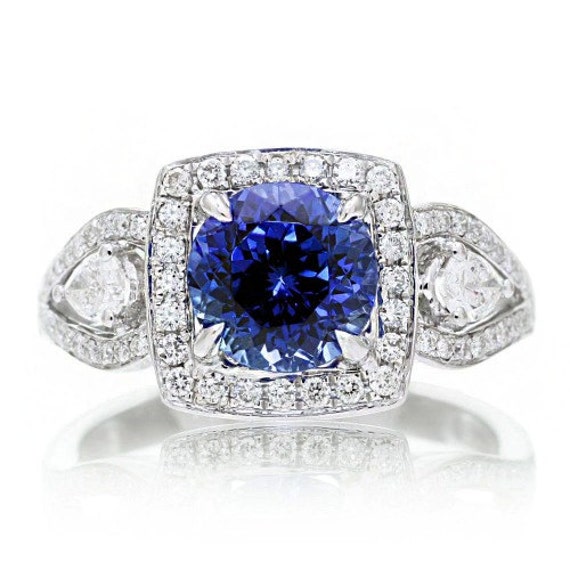 Tanzanite Ring in 18K White Gold with Pear Shaped Diamonds