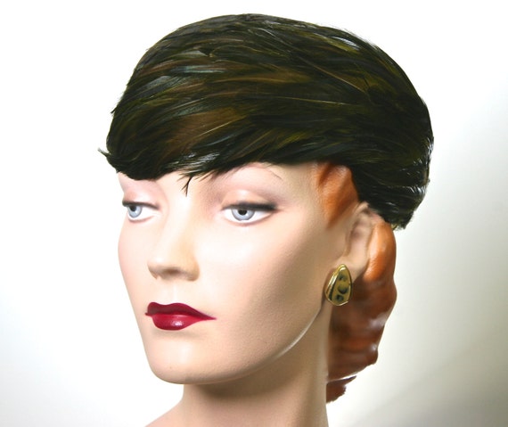 1930s+Hats+Women Vintage 1930's Women's Hat, Feather Hat, Green Feather Vintage Hat
